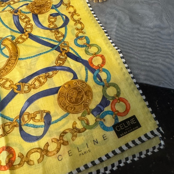 Celine Designer Yellow and Blue Scarf - Picture 2 of 5